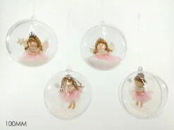 Palla Di Natale Trasparente 10 Cm Con Ballerina Rosa