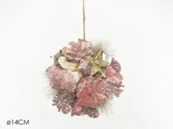 Appendino Sfera Di Natale Rosa Con Stelle Diametro 14 Cm