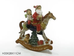 Babbo Natale A Cavallo Con Bimbo In Porcellana Altezza 33 Cm