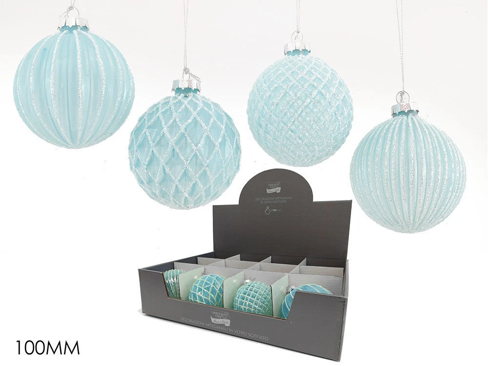 Palla Di Natale In Vetro 10 Cm Celeste